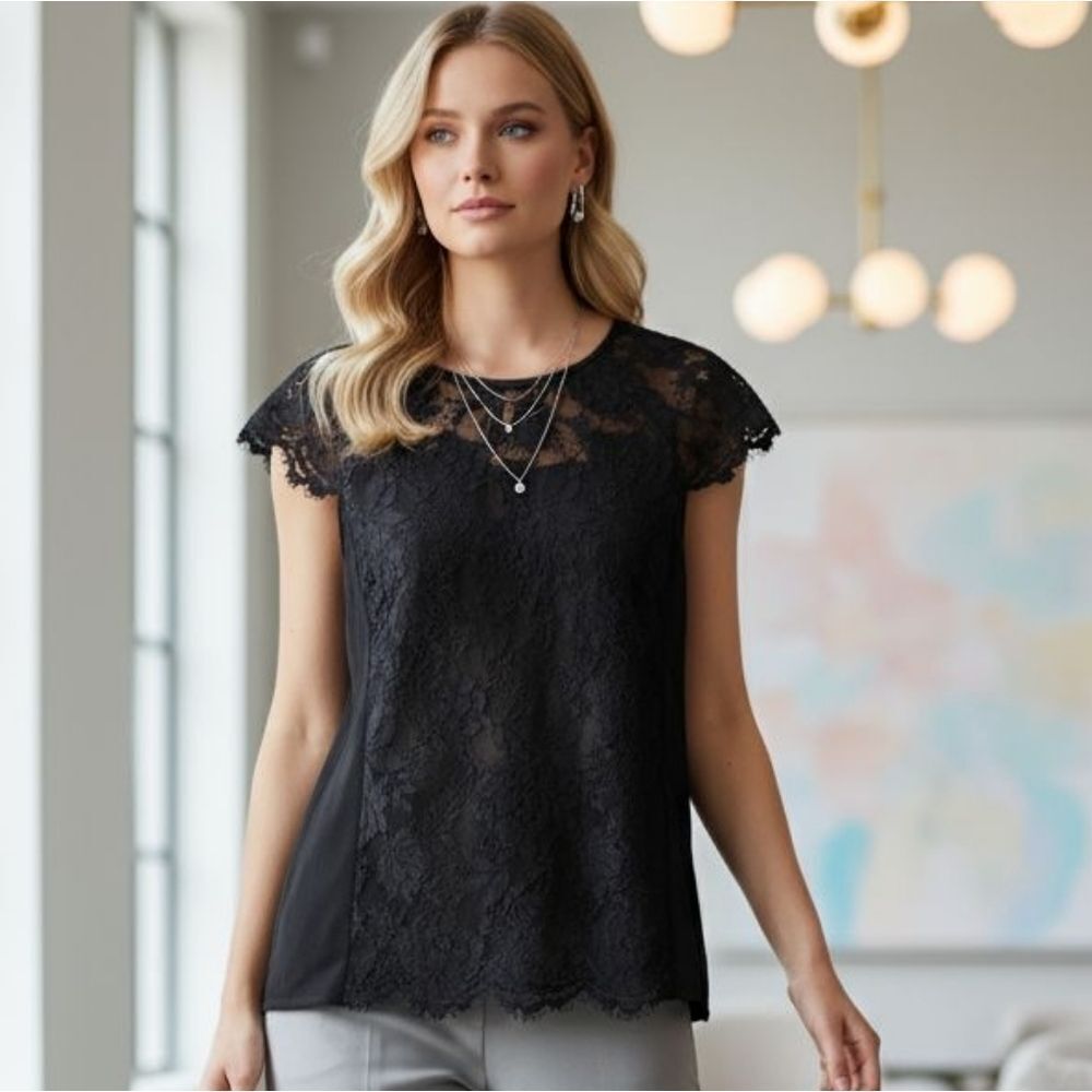 Elegant Black Lace Women's Top